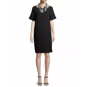 EILEEN FISHER SP Black Shift Dress Plush Waffle Textured Stretch Oversized